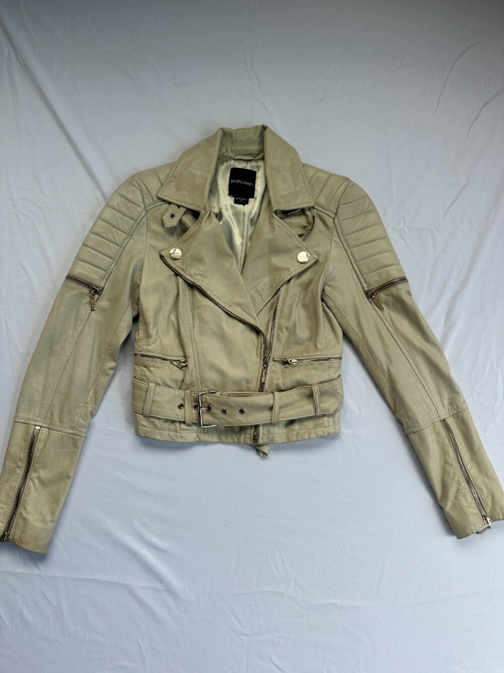 Marciano Y2K Moto Biker Cropped Lamb Leather Jacket Pastel Green - XS